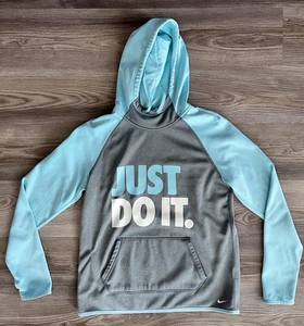Sudadera con capucha NIKE Therma-Fit "Just Do It" 2 tonos para mujer talla mediana gris/azul bebé - Imagen 1 de 14