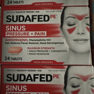 6 противоотечных средств Sudafed PE Sinus Congestion Maximum Strength без сонливости 24 карата - Изображение 1 из 2