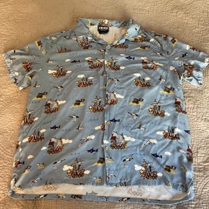 One Piece Ships Allover Print Button-Up Shirt Hot Topic Exclusive Size 2XL Rayon - Picture 1 of 6