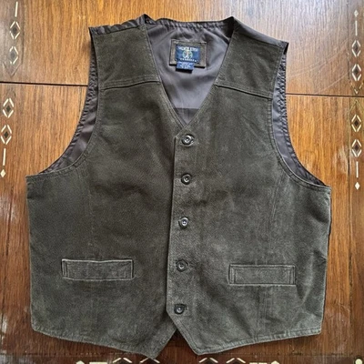 Salmon River Traders Vest Men’s L Suede Green Button Formal Cowboy Biker - Image 1 of 4