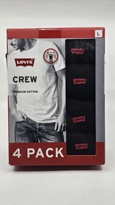LEVIS Men's SIZE L 4 Pack Black Crew Neck Premium Cotton Logo T Shirt Set New - Picture 1 of 2