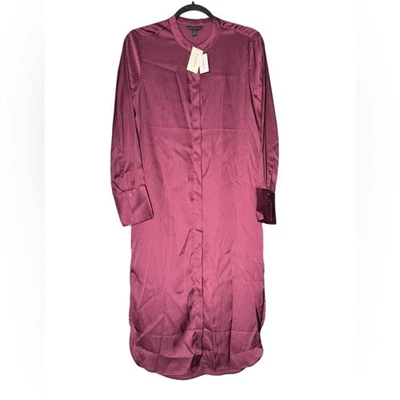 Banana Republic Satin Shirtdress XS Burgundy Plum Long Sleeve Button Front NEW - Image 1 of 4