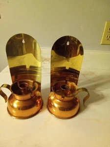 Vintage 2 Kupfer & Messing Kerzenhalter Wandleuchter gehämmert  - Bild 1 von 6