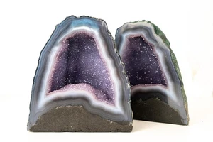 Pair of Small Blue Lace Agate Geodes with Lavender Galaxy Amethyst, 11 Lb. - Picture 1 of 10