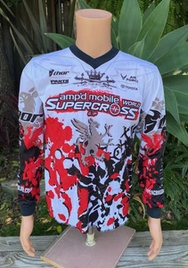 Camiseta deportiva vintage autografiada de Motocross Amp’d Mobile World Supercross talla pequeña - Imagen 1 de 11