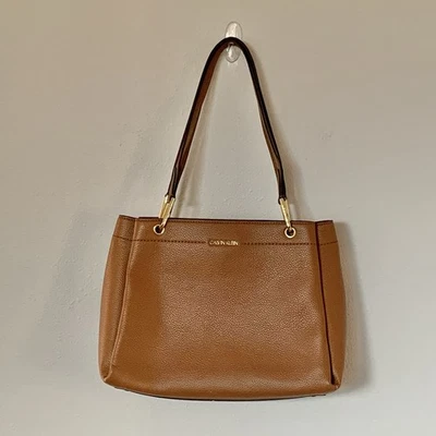 Calvin Klein Isabella Rocky Road Tote Shoulder Bag Caramel Brown Faux Leather - Image 1 of 4