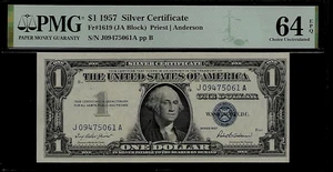 US 1 $ 1957 PMG 64 EPQ UNC Fr #1619 Silver Certificate Priest/Anderson - Picture 1 of 4