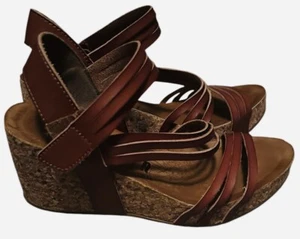 Blow Fish Malibu Cork Wedge Platform Sandals Brown Leather Size 10 Pre-owned - Picture 1 of 5