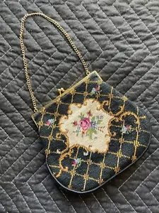Kurt Chambre Vintage 50s 60s Wool Floral Needlepoint Custom Made Purse Handbag - Picture 1 of 3