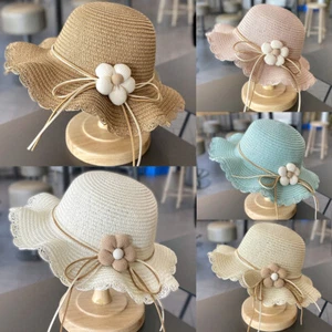 Baby Toddler Straw Sun Hat Summer Girls Protection Hat Beach Bucket Hat Foldable - Picture 1 of 12