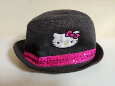 Hello Kitty Sanrio девочек шляпа черный розовый блестки Fedora размер маленький 2011 - Изображение 1 из 2