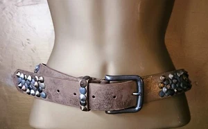 Bronzed Gold/Metal Studded 1.5" Wide Belt, Adjustable Silver Buckle/36-40" Holes - Picture 1 of 7