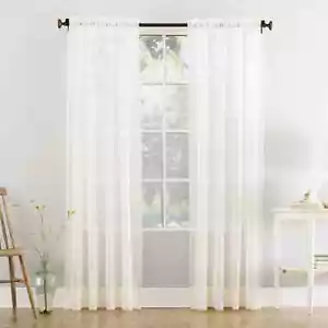 NEW MAINSTAYS (2 PACK) MARJORIE SHEER VOILE SINGLE CURTAIN PANEL 59"x95", IVORY - Picture 1 of 7