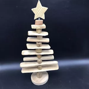 Wooden Folding Spiral Xmas Tree w Star Handmade Primitive Farmhouse 16x8 Rustic - Picture 1 of 7