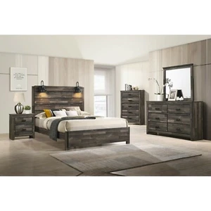 *PRICE DROP **FREE SHIPPING* Rustic Style 4pc Queen Size Wooden Bedroom Bed Set - Picture 1 of 8