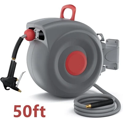 Retractable Air Hose Reel 3/8 IN x 50 FT Hybrid Enclosed Air Hose 300 PSI - Image 1 of 4