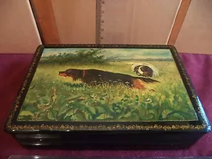 Vintage 1959/(52?) MSTERA Russian laquer box oil-painted "DOGGIES " signed - Picture 1 of 12