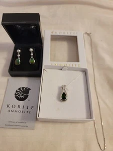 KORITE AMMOLITE SET Teardrop Pendant,16" Sterling Silver Necklace,Earrings - Picture 1 of 9