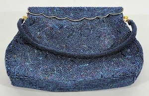 Vintage Mid Century Modern Blue Beaded Evening Purse Bag c 1960 - Bild 1 von 6