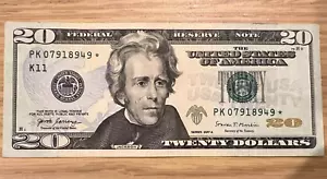 $20 Star Note 2017 Series A circulated ungraded Dallas K # PK07918949* - Picture 1 of 3