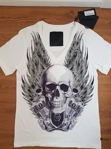 PHILIPP VOLL T-SHIRT WEISS, KRISTALL STRASS SCHÄDEL GRÖSSE L BRANDNEU MIT ETIKETT - Bild 1 von 9