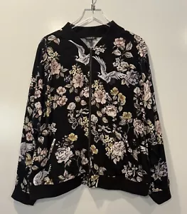 Bomber donna Torrid nero stampa floreale e gru twill full zip 3X (A) - Foto 1 di 6