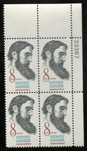 US. 1446. Sidney Lanier (1842-81) Poet, Musician & Critic. Plate Block of 4 1972 - Picture 1 of 2