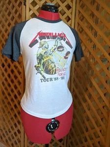 Metallica Justice For All Tour 88 89 XS Extra Small Tee Shirt Metal White Navy - Picture 1 of 6