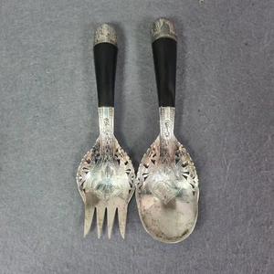 Jawi Air Mohd Salleh & Sons Malaysian 800 Silver Servers, With Horn Handles - Picture 1 of 10