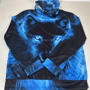 Manfinity Pullover Hoodie Herren Wolf Print Blau Schwarz Größe M - Bild 1 von 10