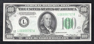 FR. 2152-L 1934 $100 FRN FEDERAL RESERVE NOTE SAN FRANCISCO, CA GEM UNCIRCULATED - Image 1 of 2