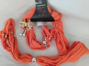 New Orange Silver Beaded PENDANT SCARF Boho Hippie Festival Summer - Picture 1 of 4