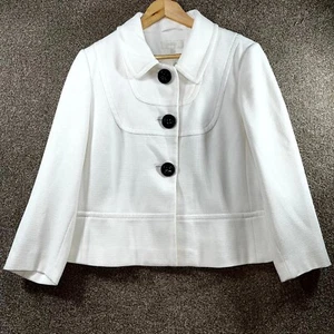 Marks Spencer Cropped Jacke Damen Medium Weiß Gefüttert Kragen Knopfleiste - Bild 1 von 9