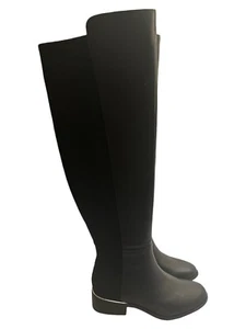 Alfani Step N' Flex Women's Black Leather/Micro Ludlowe Over-The-Knee Boots SZ 5 - Picture 1 of 4