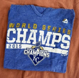 MLB Kansas City Royals 2015 World Series Champs Ladies M Split Neck Blue Shirt - Picture 1 of 4