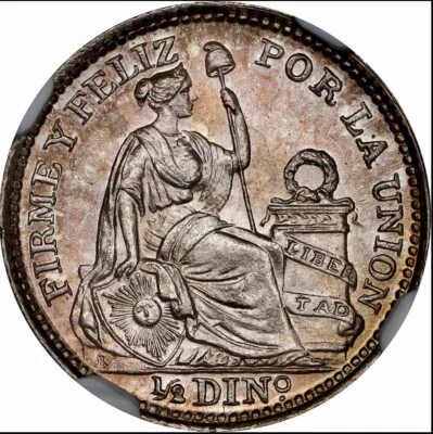 PERU 1916/6 FG 1/2 Dinero NGC MS67 Top Pop (Tied) - Image 1 of 4