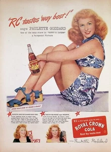 VINTAGE 1940s Print Ad ~ Royal Crown Cola ~ RC Tastes Way Best! Paulette Goddard - Picture 1 of 1