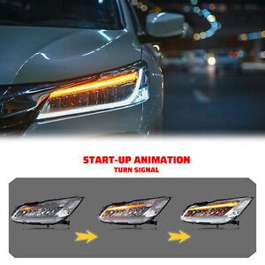 For Honda Accord 9th Gen 2016 2017 LED Headlights Sequential Chrome Front Lamps