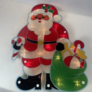 Vintage beleuchteter hängender Weihnachtsmann 14" Fenster Weihnachtsdekoration holografische Werke - Bild 1 von 7