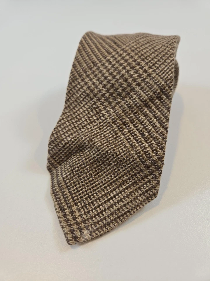 Corbata Polo Ralph Lauren Para Hombre Marrón Pata de Gallo Seda Lino Hecha a Mano en Italia Foto 1 de 4