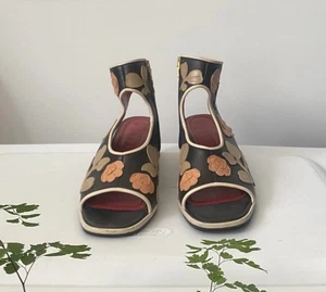 Marni 37.5 7.5 Floral Applique Sandals Rare Cutout Open Toe Ankle Boots - Picture 1 of 7