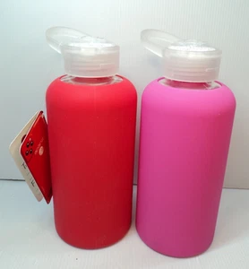 2 NEUE Apana 32 Unzen Glas Wasserflasche mit Silikonhülle, Kristall Top ROT & PINK - Bild 1 von 3