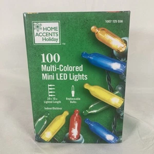 Home Accents 100 Multicolored Mini LED String Lights Green Wire Christmas New - Picture 1 of 4
