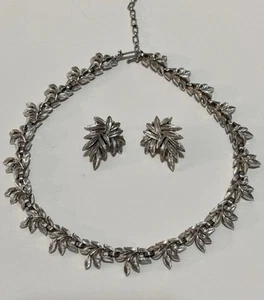 Selten Vintage TriFari 1960er Silber Akanthusblatt Bio Modern Halsreif Schmuckset - Bild 1 von 9