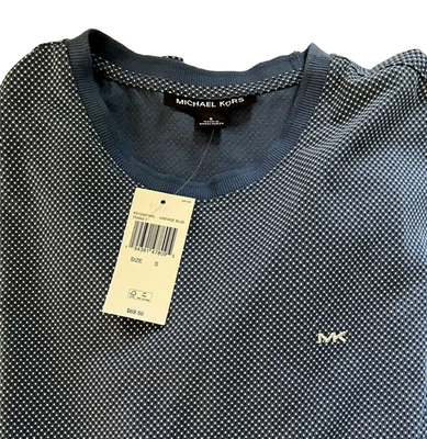 NUEVA CAMISETA MICHAEL KORS Hombres 100% Algodón Azul Negro Blanco Punto Cuello Redondo Talla Pequeña Foto 1 de 4