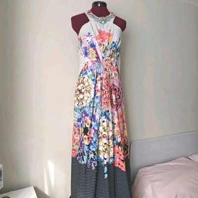 Anthropologie Ranna Gill Arnala Beaded Sleeveless Floral Polka Dot Maxi Size 4P - Image 1 of 4
