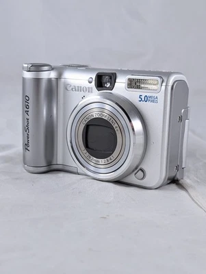 Cámara digital Canon PowerShot A610 5,0 MP plateada con tarjeta SD de 256 MB probada funciona  Foto 1 de 4