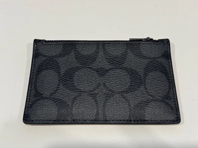 Coach CR407 Estojo de Cartão com Zíper Colorblock Assinatura Lona Carvão/Sela/Giz $98 - Imagem 1 de 3