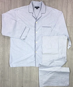 Brooks Brothers Blue Oxford Cotton Pajama Set Button Up Top Pants Drawstring XL - Picture 1 of 20