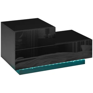 HOMCOM High Gloss Front Bedside Table Nightstand with LED Light Remote Black - Picture 1 of 11
